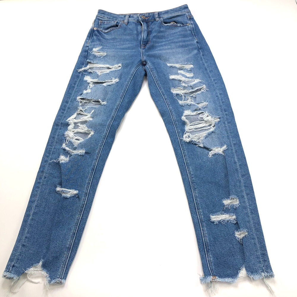 American Eagle Mom Jean 2 Reg (Fits 27W 27L) Mid Rise Distressed Ripped Jeans